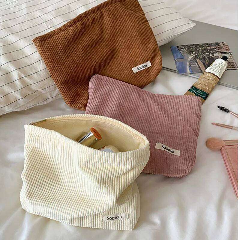 Soft Large Cosmetic Bags Women Neceser Makeup Toiletry Fashion Travel Make Up Bag Corduroy Brush Pencil Organizer Case Y260206