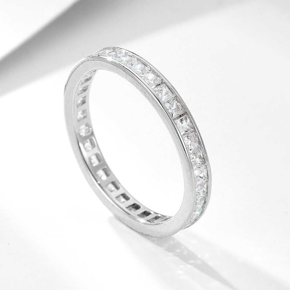 s925 sterling silver single row square wedding full diamond band, starry sky ring, jewelry, bestseller