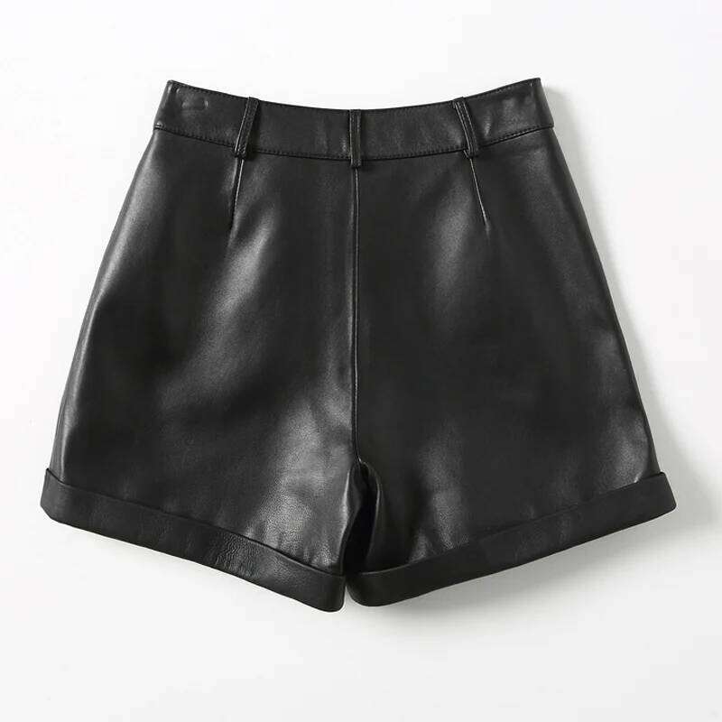 2026 Winter Women European/American Fashion Genuine Leather Shorts Real Lambskin High Waist Flanging Wide Leg Trousers Boots XJ260206