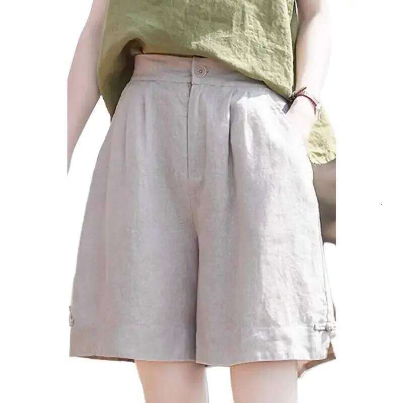 High Waist Cotton Linen Women's Shorts Summer New Style Loose Wide Leg Five-Point Pants Outerwear Casual Trousers XJ260206