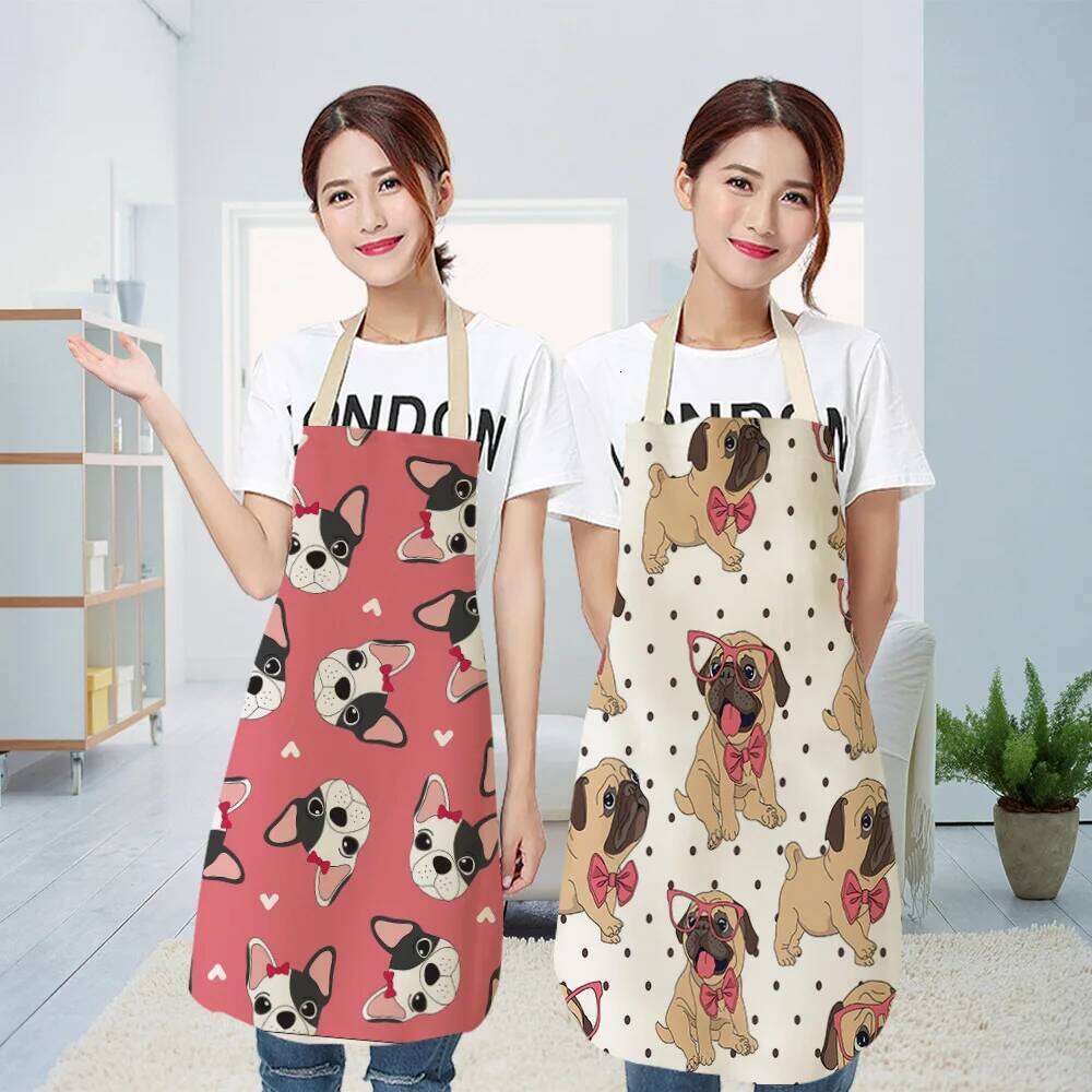 1 Pcs Cotton Linen BullDog Dog Print Kitchen Aprons Unisex Dinner Party Cooking Bib Funny Pinafore Cleaning Apron S260205 169