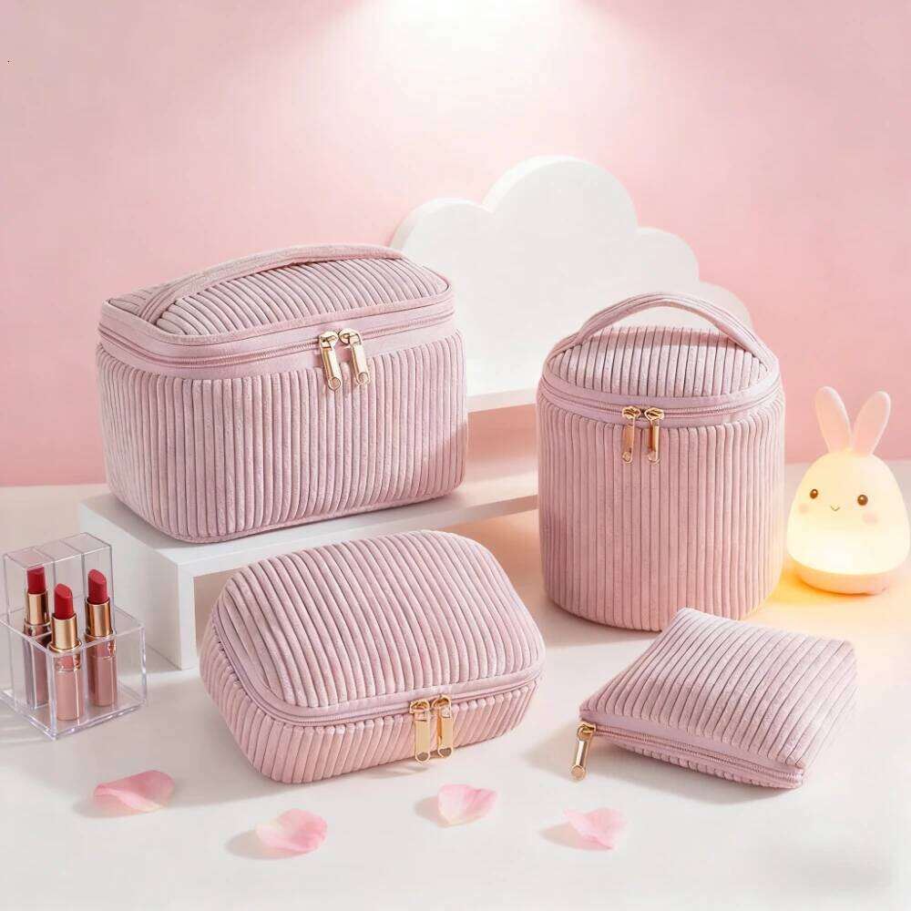 Stylish Corduroy Makeup Bag Set Women,Large Capacity with Multiple Compartments, Ideal for Travel & Daily Cosmetics Storage Y260206