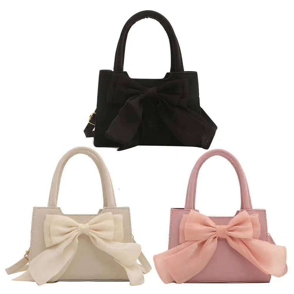 Women PU Bow Handbag Fashion Shoulder Large Capacity Square Tote Solid Color Simple Crossbody Bag for Party Vacation Y260205