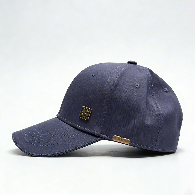 Men's Women's Navy Blue Metal Badge Cap Adjustable Curved Brim Casual Business Hat