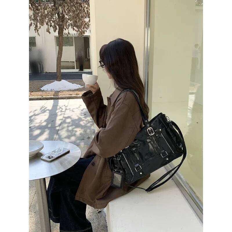 Sweet Cool Style Large Capacity Tote Personalized Portable Motorcycle Simple Y2K Shoulder Commuter Crossbody Bag Y260205