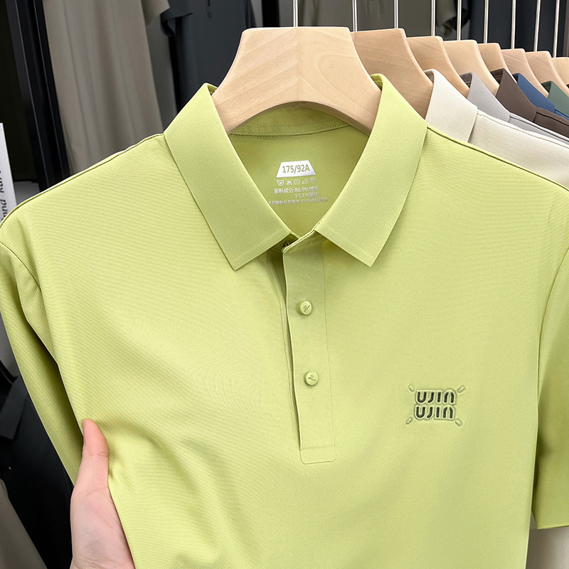 Free shipping 2026 summer new ice silk fashionable casual short sleeved men's breathable and comfortable business polo shirt