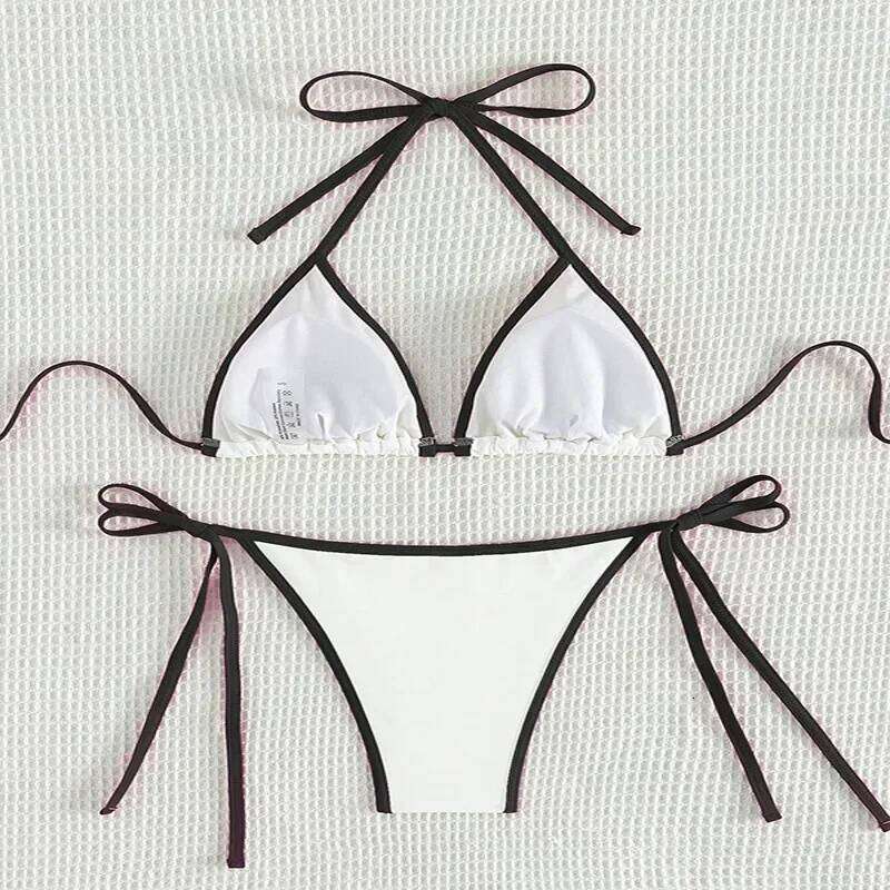 Contrasting Colors String Micro Thong Bikinis Sets Sexy Swimsuit Women 2025 Halter Mini Swimwear Biquinis Beachwear Bikini Mujer Z260206