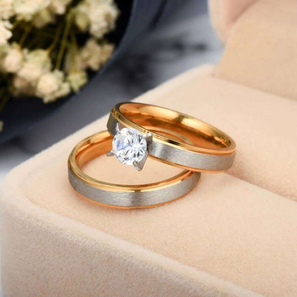 New Matte Finish Stainless Steel Zircon Couple Rings Set Simple Fashion Jewelry for Men & Women - Valentine Gift Size 6-12 W260206