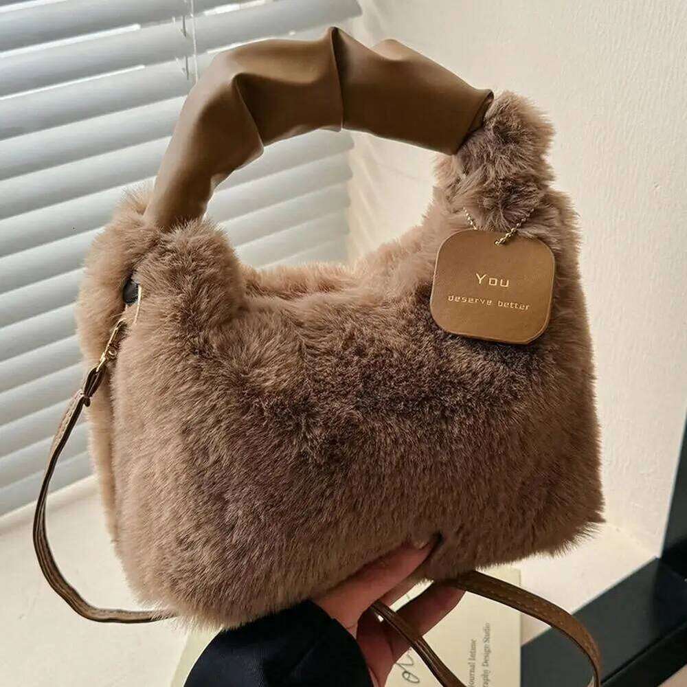 New Winter Plush Handbag Small Half Moon Crossbody Simple Elegant Cute Ladies Shoulder Bag XJ260129