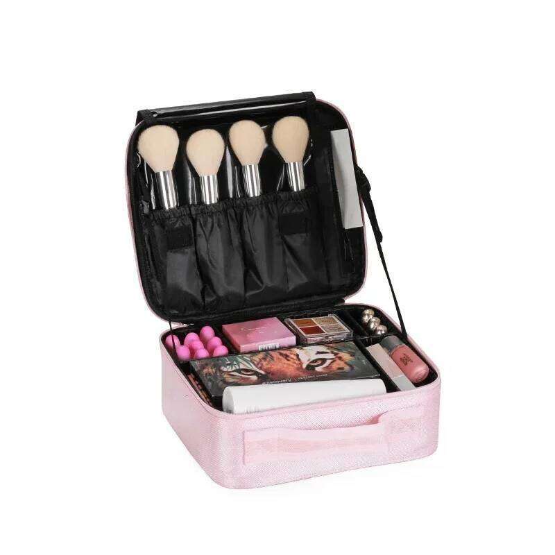 Train Case Makeup Cosmetic bag Organizer Portable Artist Storage Bag with Adjustable Dividers Y260206