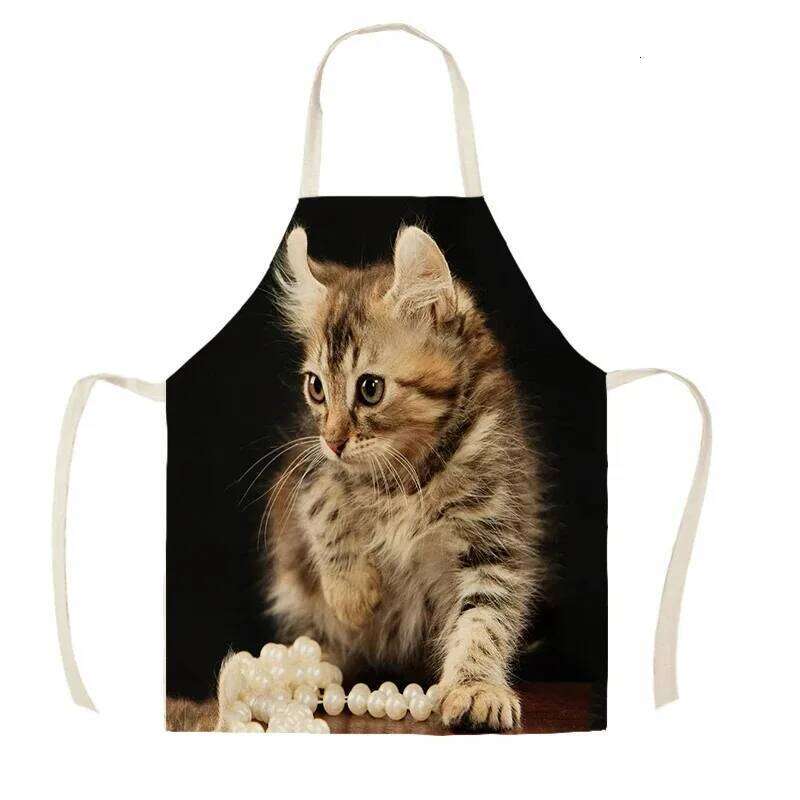 Kitchen Apron Lovely Cat Printed Linen Aprons for Men Women Home Cleaning Tools Cooking Baking Accessories Delantal Cocina S260205