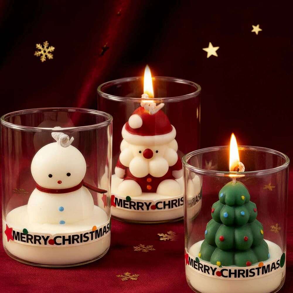 Christmas Scented Glass Cup Soy Wax Santa Tree Snowman Reindeer Gift Home Decoration Holiday Aromatherapy Candle S260205