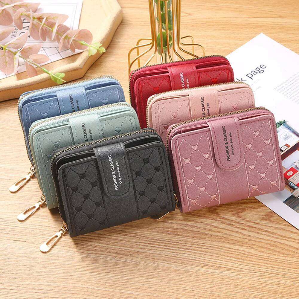 Embroidered Love Heart Ladies Multifunction Id Holder Card Holders Zipper Snap Short Wallet Fast Drop Shipping Y260206