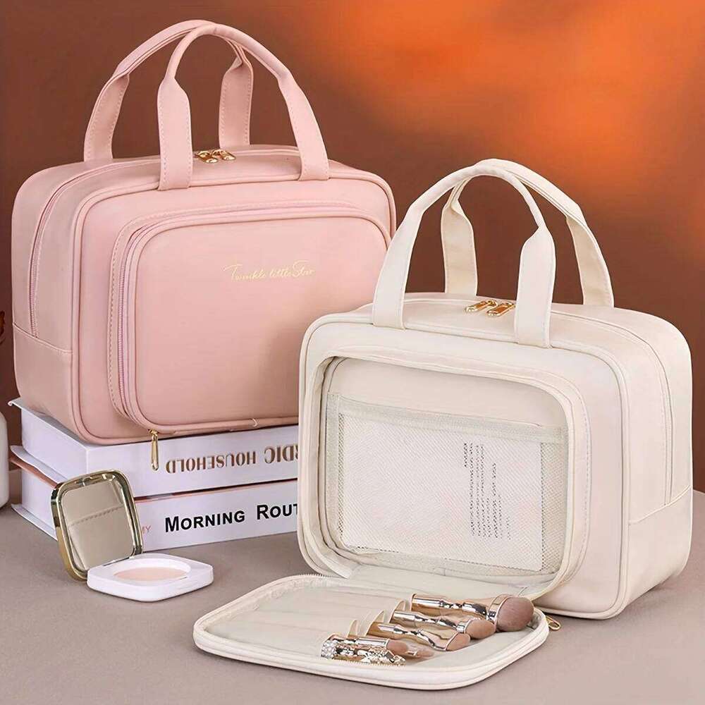 Double-Layer PU Beauty Storage With Zipper Close Makeup Brush Business Travel Toiletries Sorting Bag Y260206