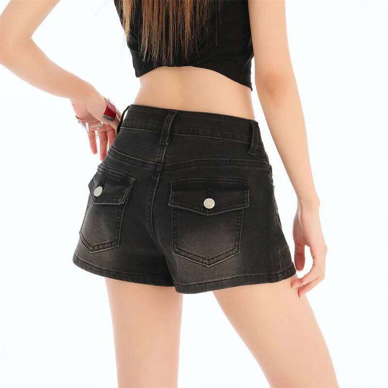 Solid-color Stretch Thin Denim Shorts. New Summer Fashion and Versatile, Comfortable High-waisted A-line Shorts for Women H260206