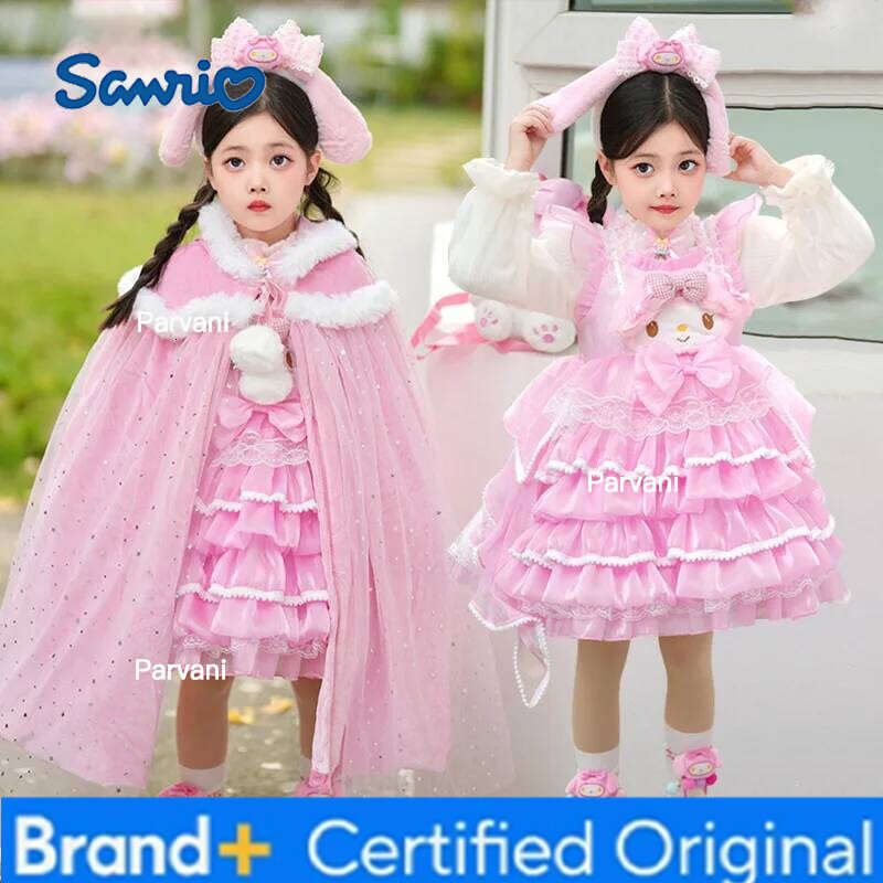 Sanrio My Melody Girls Princess Anime Figure Lolita Kawaii Cartoon Birthday Clothes Spring Autumn New Cloak Dress Suspender Skirt H260206 - view 3