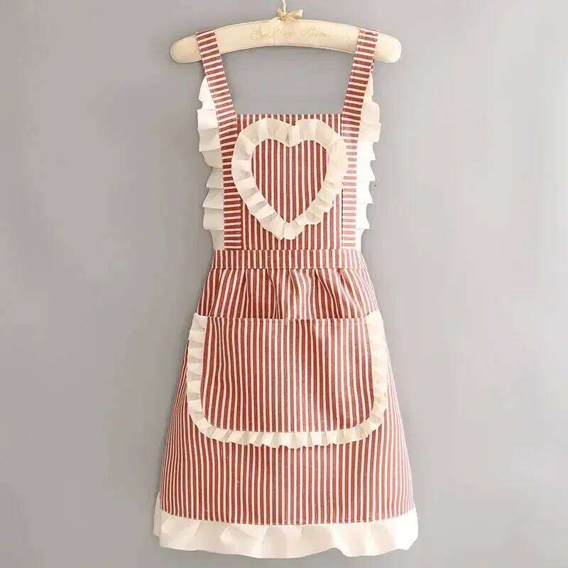 Korean Version Cotton and Linen for Women Cute Kitchen Home Cooking Breathable Fashionable Work Clothes Chef Apron S260205
