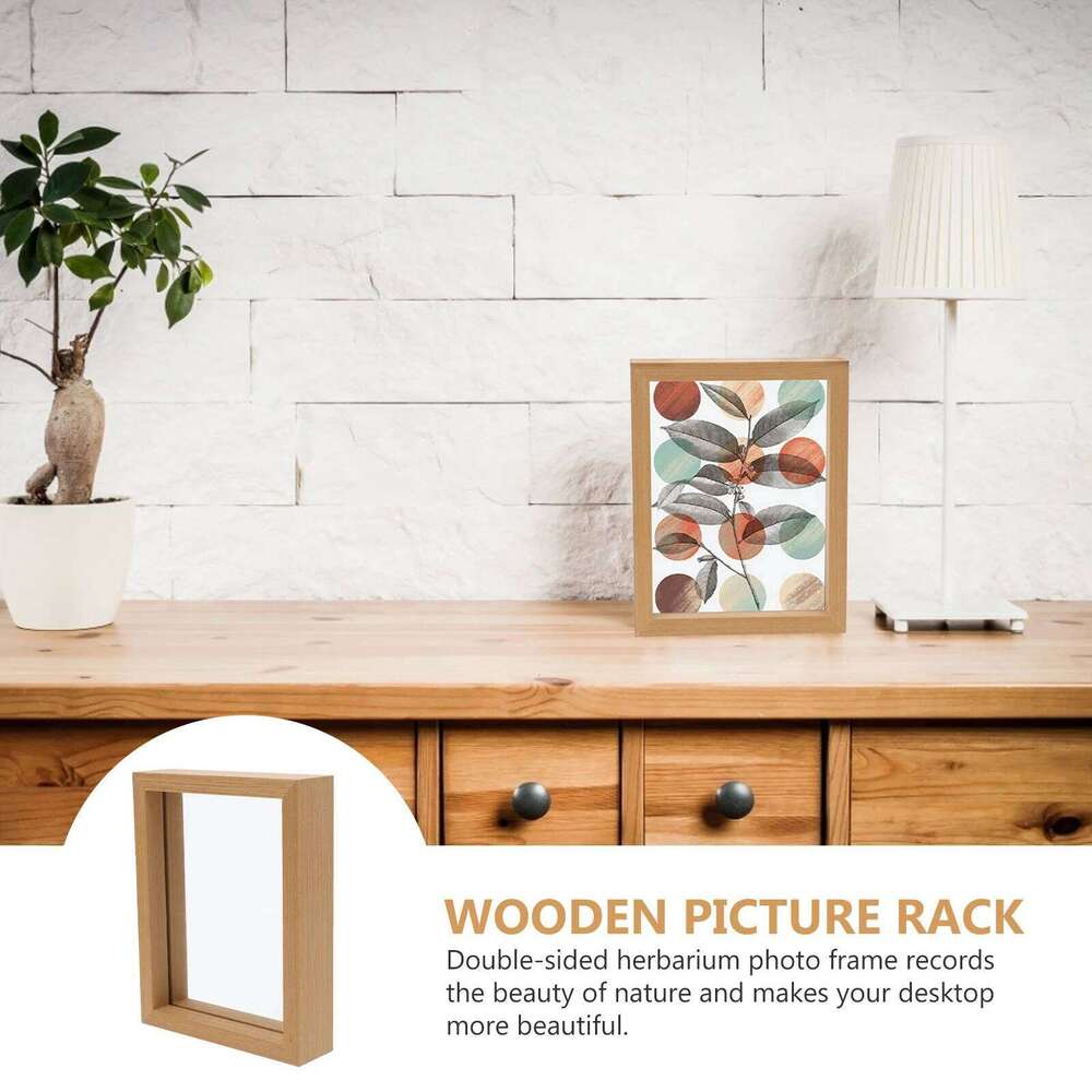 1pc Dry Specimen Frame Glass Wood Double Sided Photo Display Decor For Bedroom Living Room Desktop Picture Holder S260205