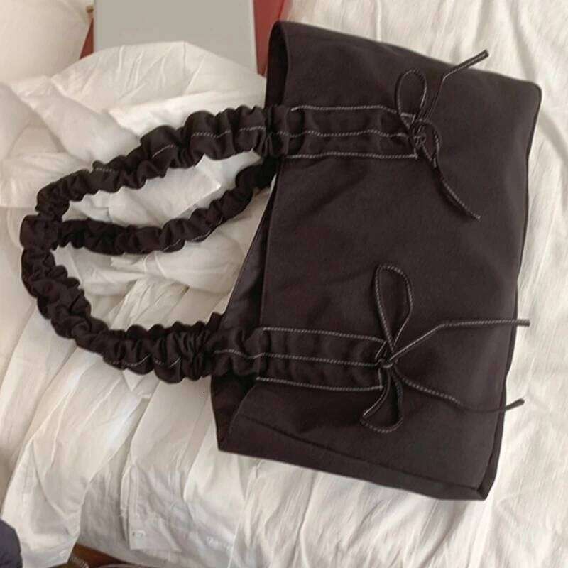 Korean Chic Sweet Y2k Aesthetic Shoulder Bags Fashion Women All Match Bow Pleated Handbags Simple Office Lady Underarm Bag Y260205