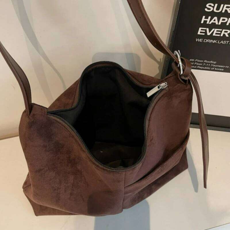 New Versatile Crossbody Women Fashion Suede Large Capacity Shoulder Bag Korean Trendy Tote Textured Casual Storage Bags Y260205