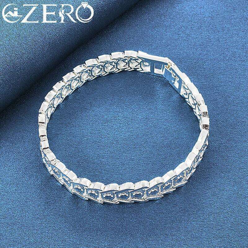 ALIZERO Silver Wristband Chain Bracelet For Men Women Wedding Engagement Party Fashion Jewelry Gift 26H0206