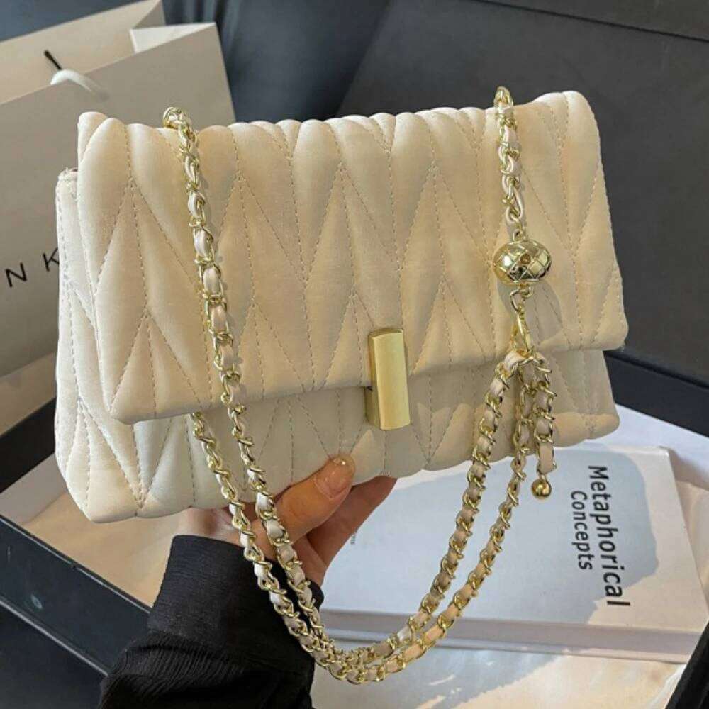 Chic Crossbody Bag Plaids Chain Suede Delicate Handbags Women Fashion Clip Buckle Daily Commute Single Shoulder Underarm Bags Y260205