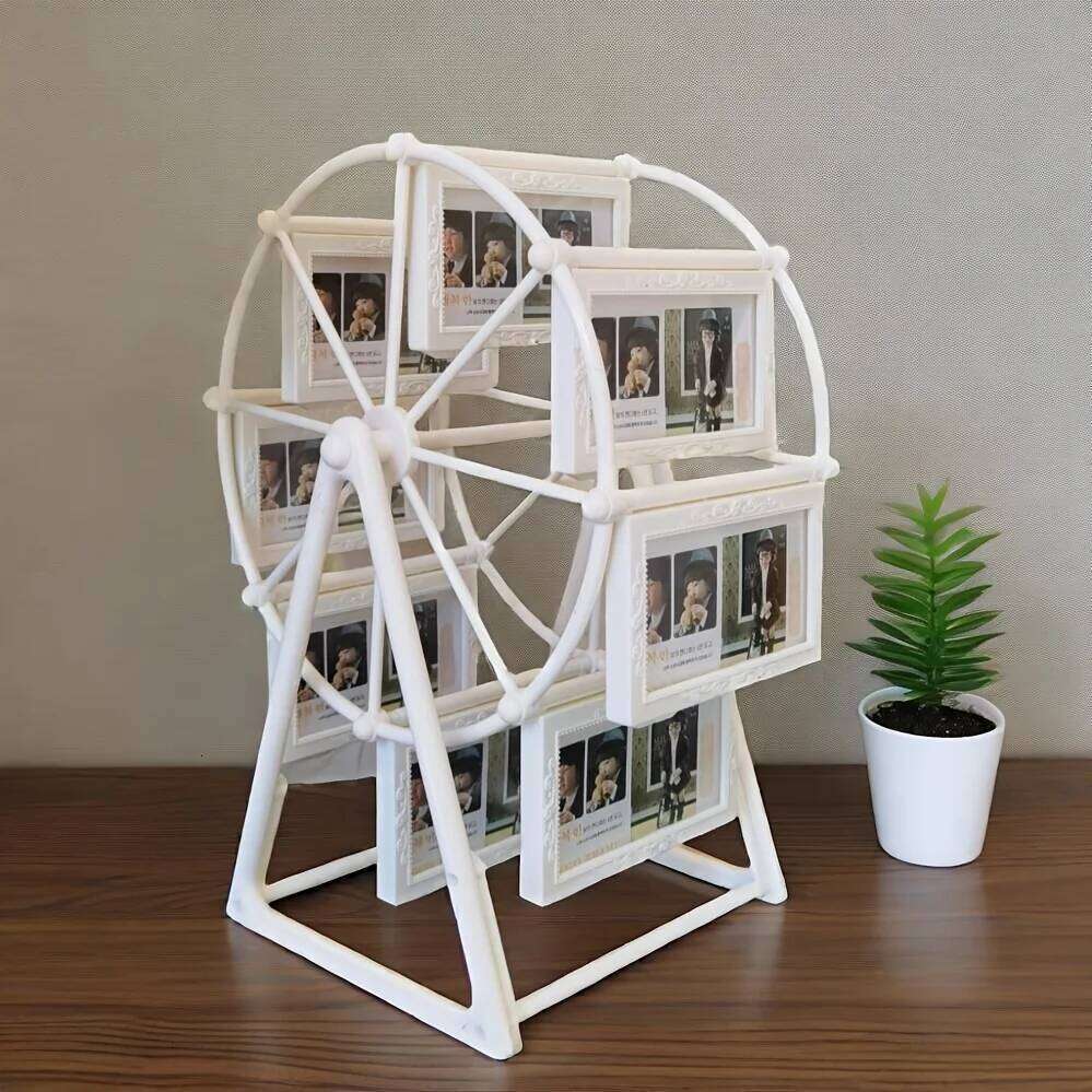 Rotating Ferris Wheel Photo Frame, Holds 8 4" Pics, Perfect Desk Decor. Gift for Valentine's/Birthday/Christmas. S260205
