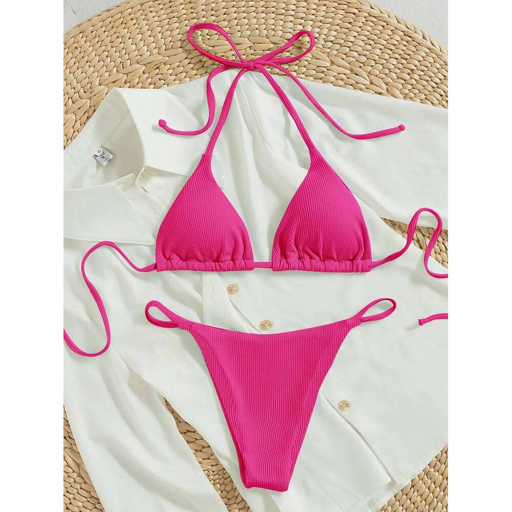 Summer pink bikini set sexy mature spring seaside photo shoot suitable for women Z260206