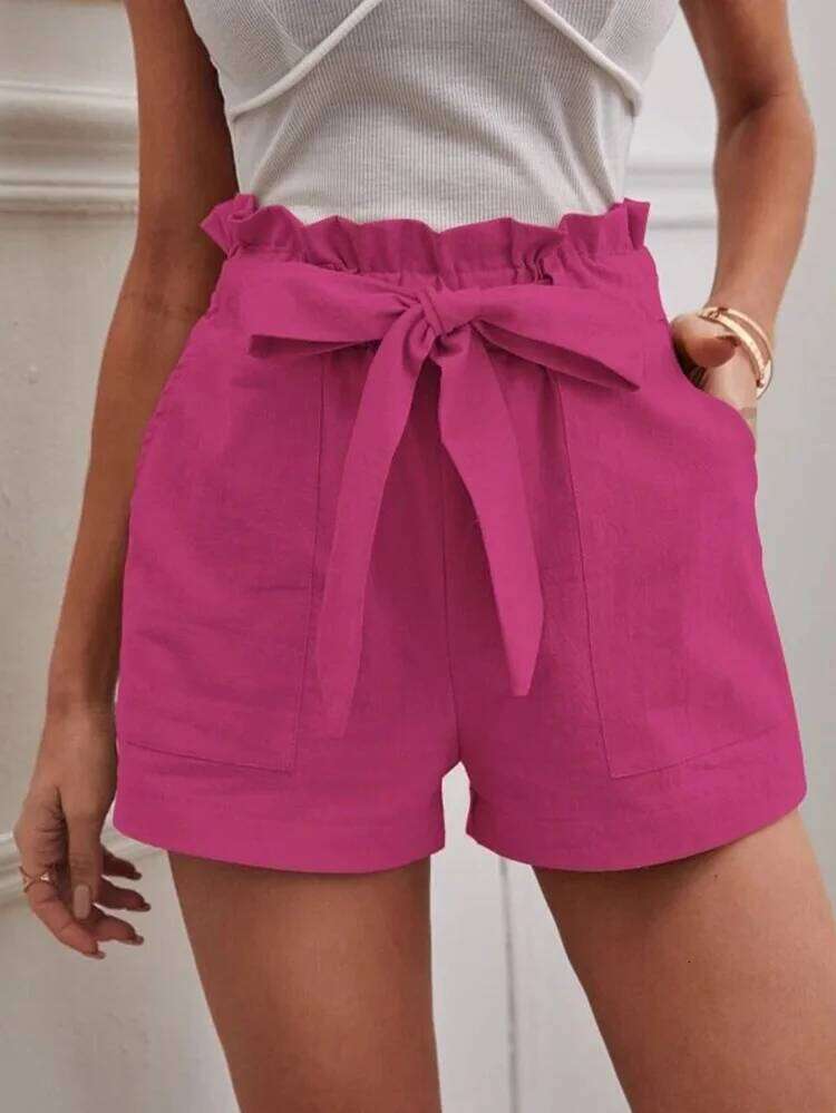 Stylish Solid Color White Shorts Women Pocket Drawstring Casual short Summer Daily Pants XJ260206