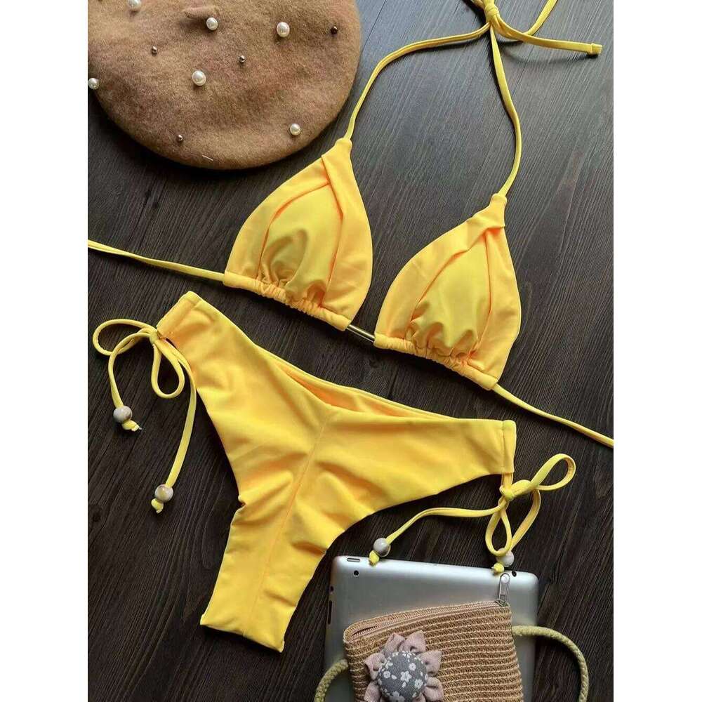 2023 Micro Sexy Bandage Swimsuit Women Push Up Swimwear Two Piece Bikini Set Solid Bather Bathing Swim Suit Female Z260206