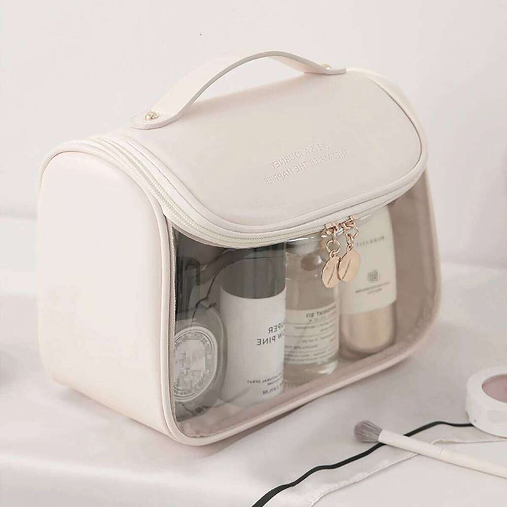 Transparent PU Cosmetic Bag with Hook Waterproof Travel Washbag Large Makepouch Y260206