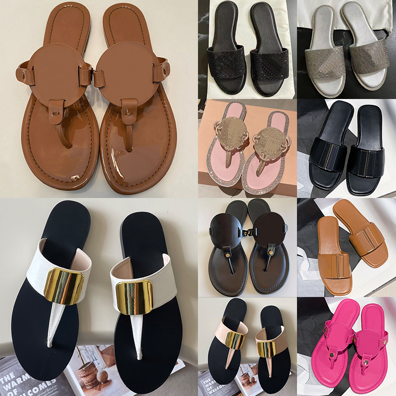 free shipping with box designer sandals for women famous slides diamond patent leather flat slippers soft comfortable leather flip flops