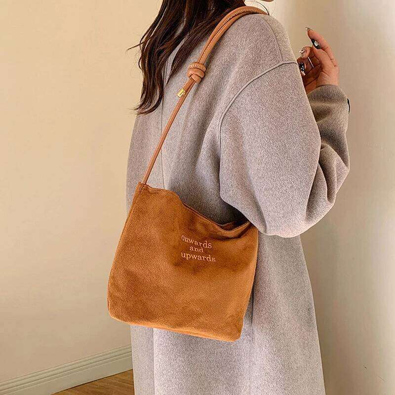 Suede Handbag Casual Rope Buckle Design Multicolor Shoulder Adjustable Straps Tote Crossbody Bucket Bag Y260205