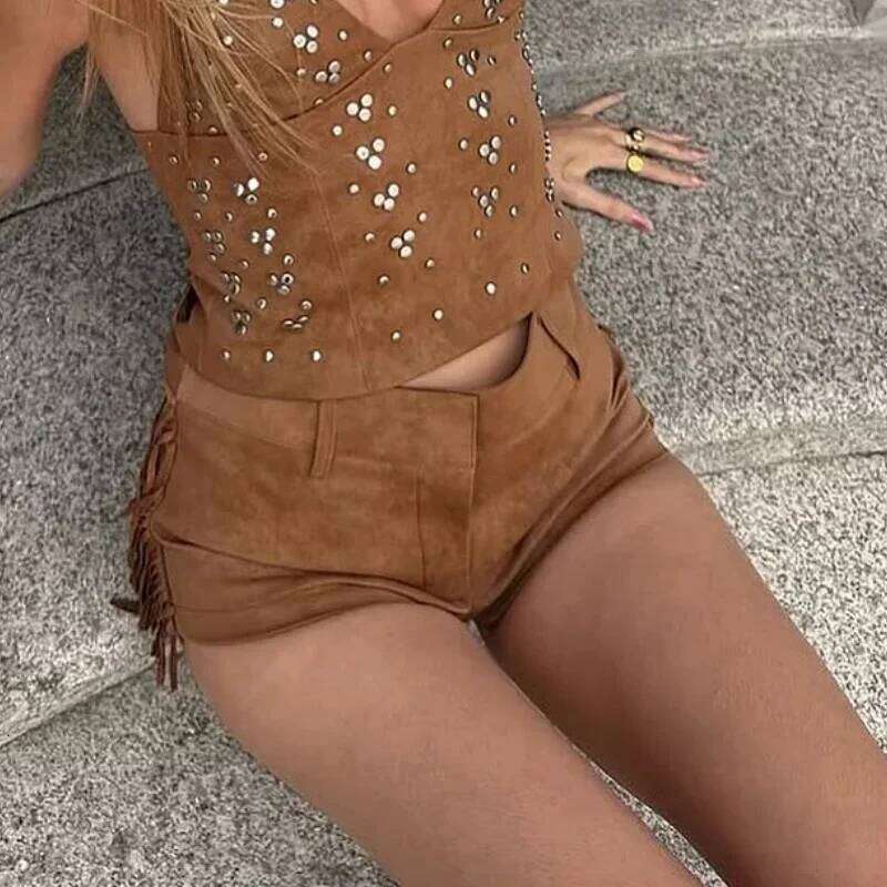 Women's Fringe Shorts Tassel 70s Cowgirl Western Vintage Elastic High Waisted Short Pants H260206