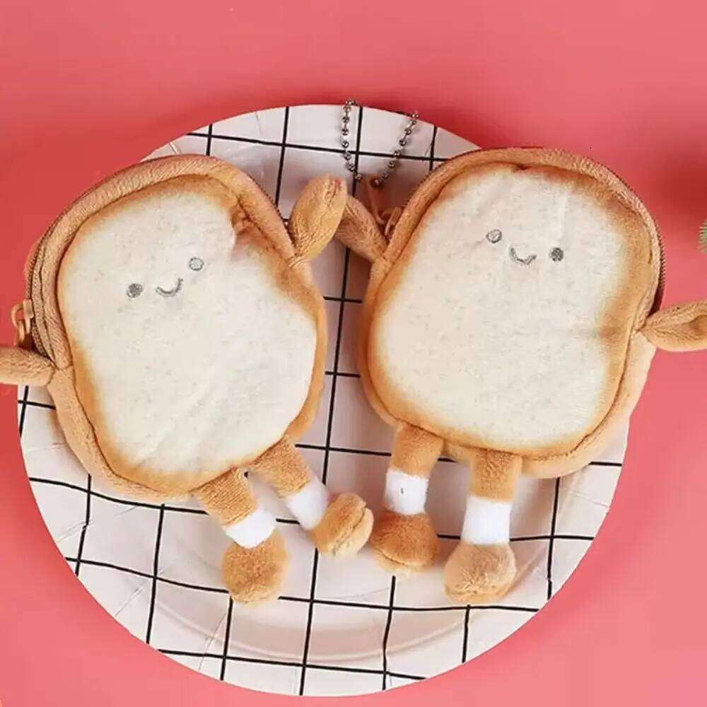 Cute Cartoon Toast Purse Portable Lightweight Coin Key Bread Earphone Bag Girl Y260206