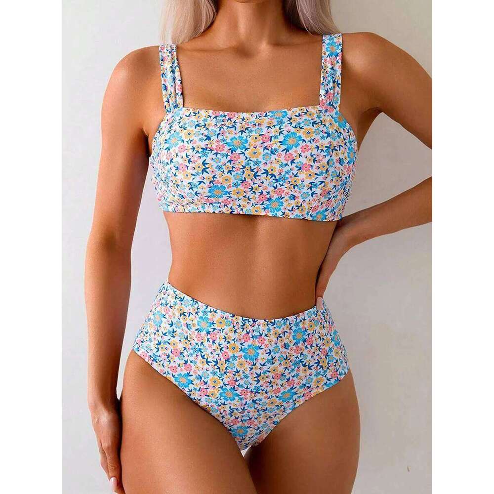 Sexy Floral Print Female Swimsuits Women Bikini 2025 Swimwear High Waisted Bikinis Sets Two Pieces Bandeau Bathing Suit Beahwear Z260206