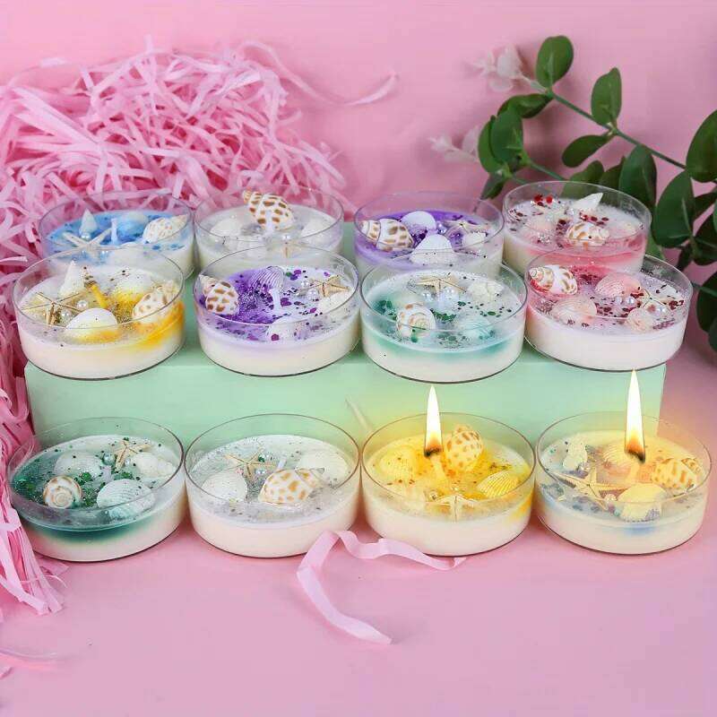 6 Piece Seashell Themed Scented Candle Set with Pearl Glitter Accents , Perfect for Valentine's Day and Graduation Gift S260205
