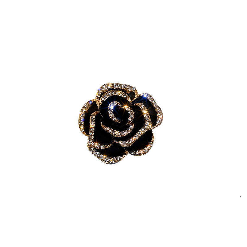 Black Camellia Brooch Women's Niche Design Black French Brooch Luxury Suit Pin Accessory
