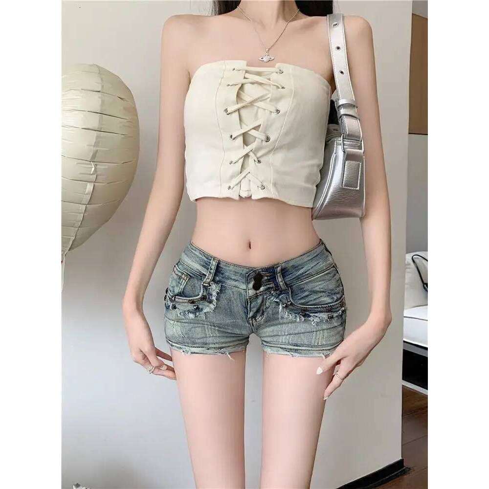 Shorts Women Vintage Bodycon Summer Sexy Chic Rivet Hotsweet American Retro High Street Y2k All-match Harajuku Pockets Clubwear H260206