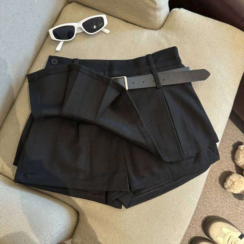 Women's Woolen Mini with Belt A- Line Slimming Pleated High Waist Fashionable Autumn Winter New Style Short Skirt XJ260206