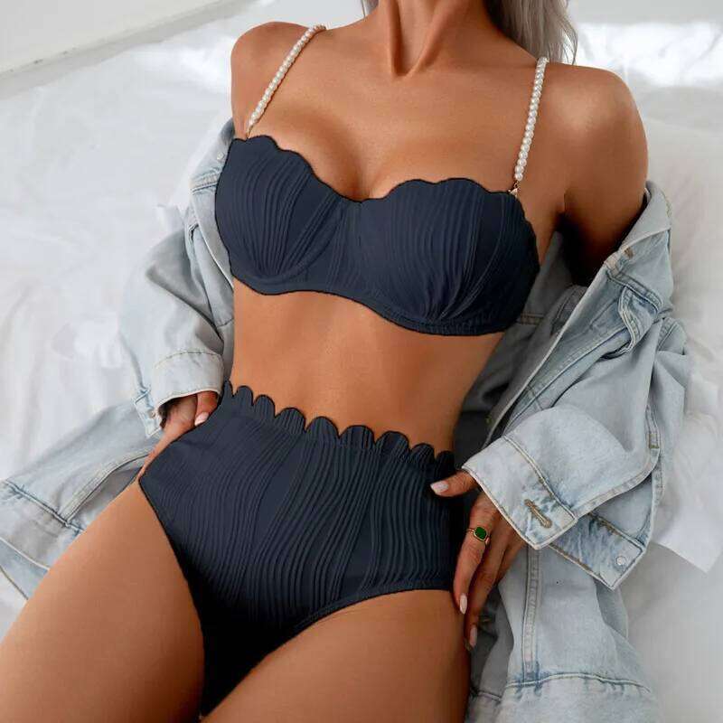 New Sexy Bikinis Black Swimsuits Women's Swimwear Push Up Female Beach Swim Wear Bathing Suits High Waist Bikini Set Pool Bather XJ260206