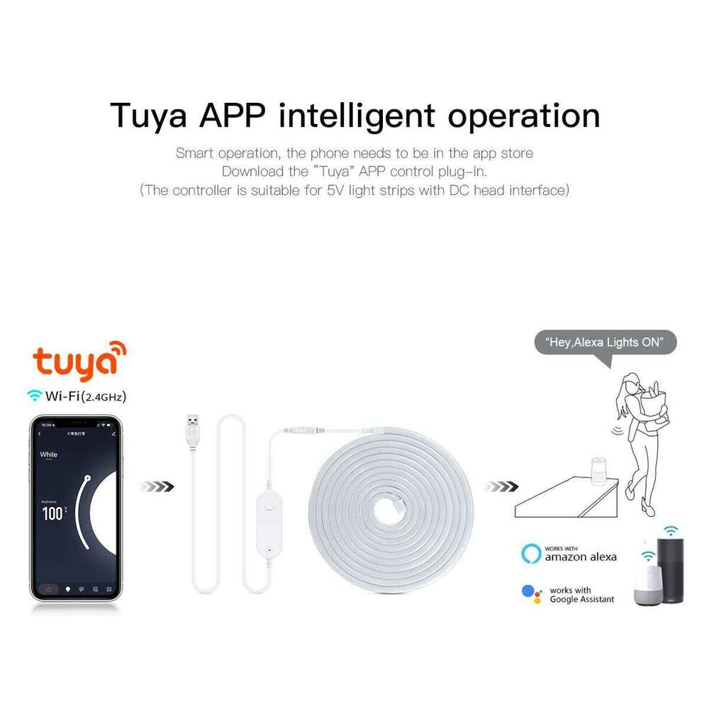 DC 5V USB Light LED Strip Tuya Smart Life Wifi App Control Neon Tube Tape Garden Xmas DecorWork with Alexa,Google Home Z260206