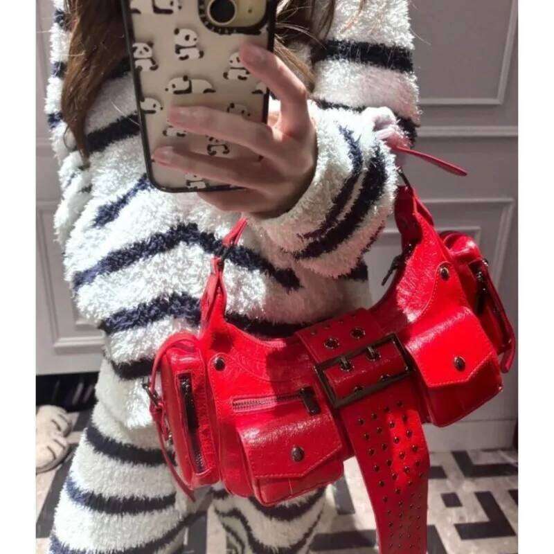 JIAERDI High Street Silver Y2k Shoulder Women Rivet Pocket Chic Casual Underarm Bag Hot Girls Moto Biker Crossbody Bags New Y260205