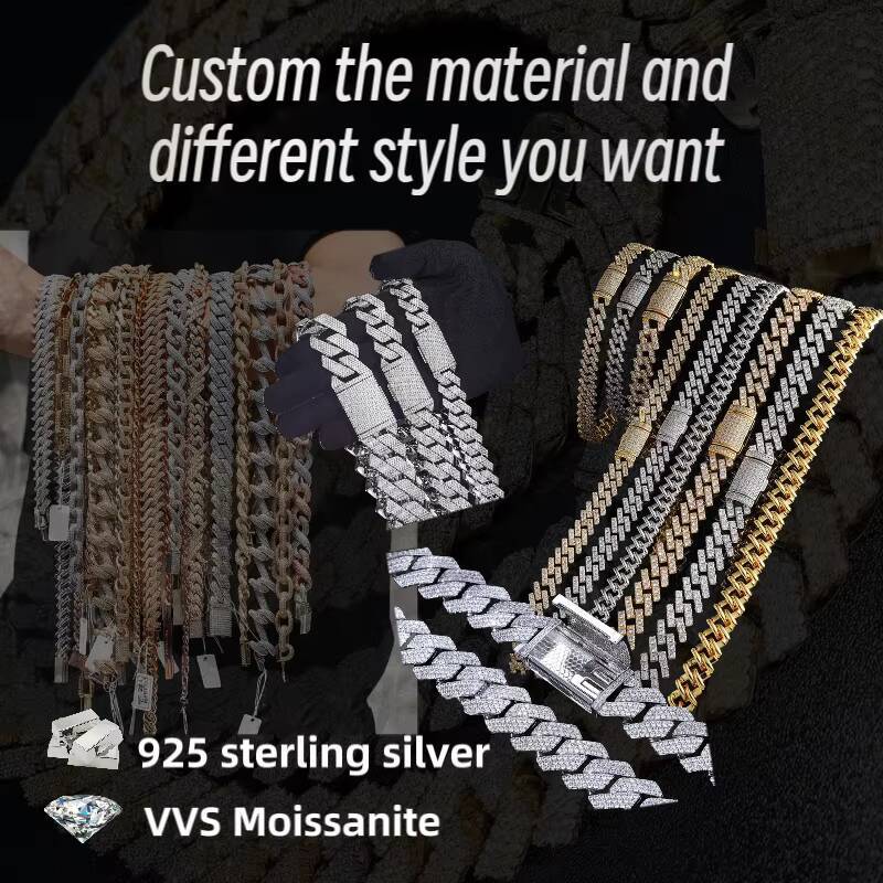 12mm Hiphop Cuban Link Chain 14k Gold Plated VVS Iced Out Moissanite Silver 925 Moissanite Cuban Chain