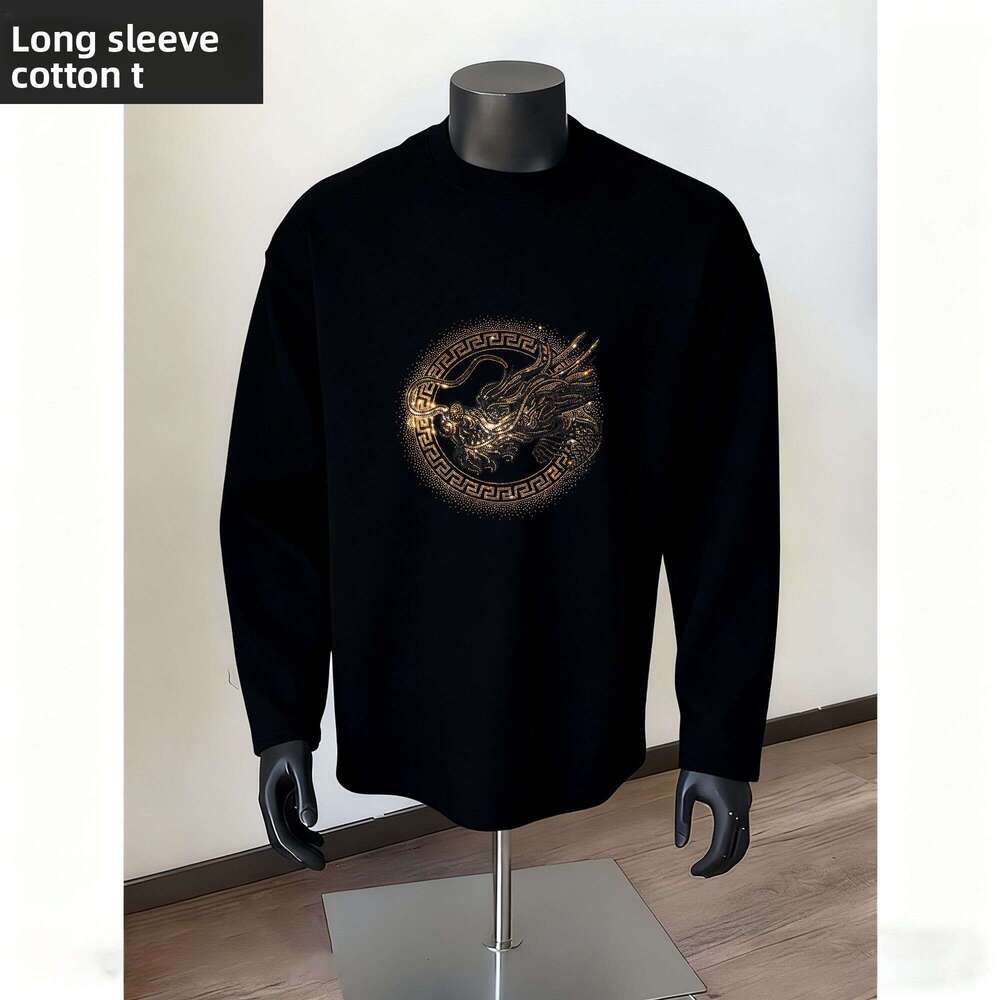 Light Luxury Trend Hot Spring And Autumn Long Sleeve T-Shirt Regular Versatile Simple Round Neck High-End New Trendy Men's Top