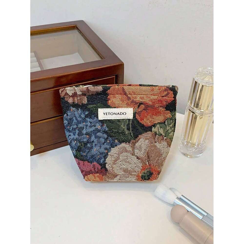 1pc/set Black bottom oriole tail flower multifunctional daily makeup storage bag, portable toiletry bag Y260206