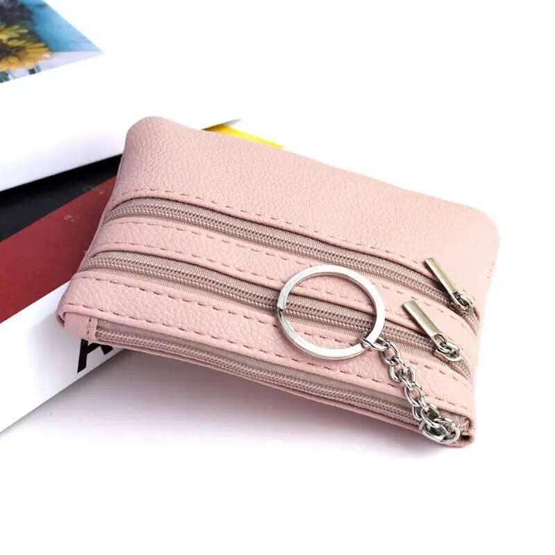 Mini Leather Wallet Pouch - Card Coin Key Holder Zippered Purse Gift Fashion Black Compact Organizer Y260206