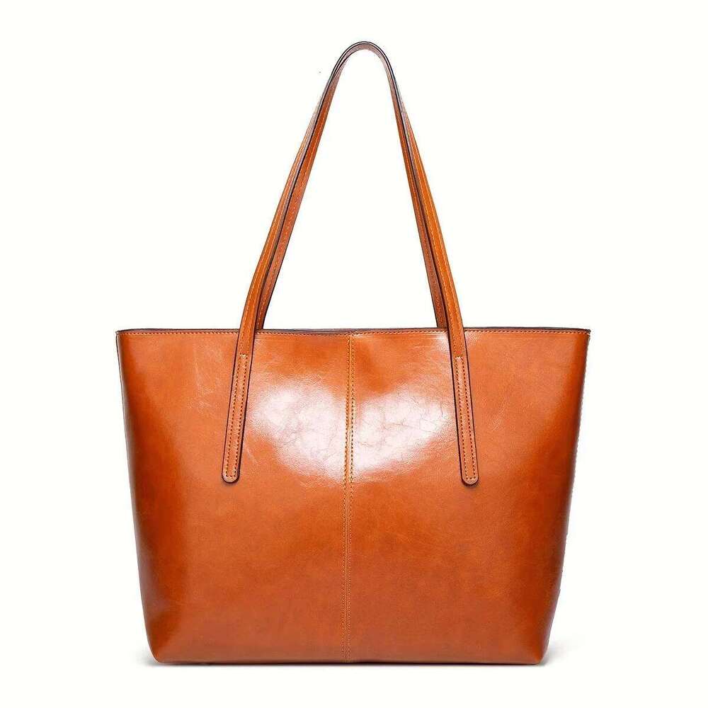 New European and American Fashion Large Capacity Oil Wax Skin Shoulder for Women's Handheld Tote Bag Cross border Manufactur Y260205