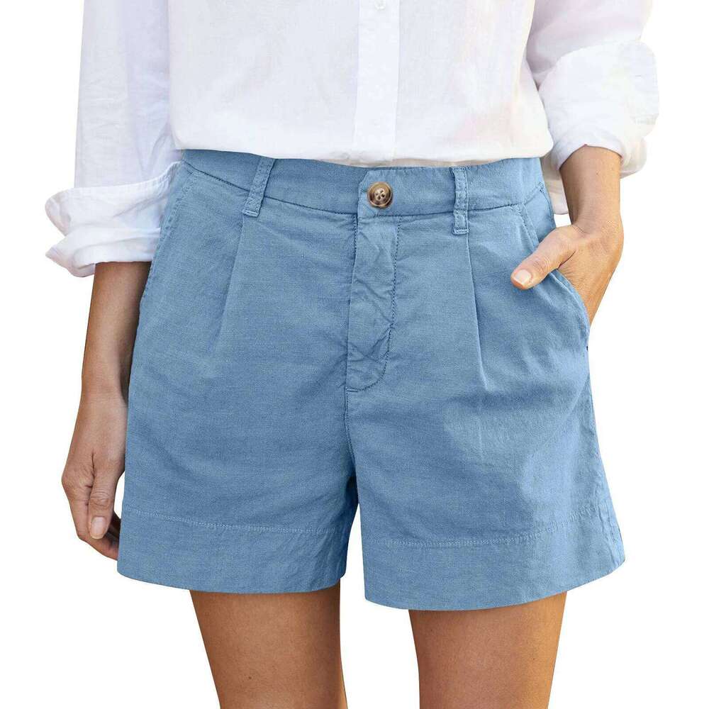 Solid Color Regular Zipper And Button High Waist Soft Stretch Twill Short Side Pockets Shorts Fashion Versatile Outdoor Pants H260206