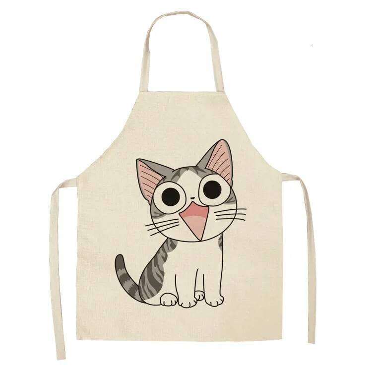 1 Pcs Kitchen Apron Animals Cute Cartoon Cat Sleeveless Cotton Linen Women Home Cleaning Tools Aprons for Woman S260205